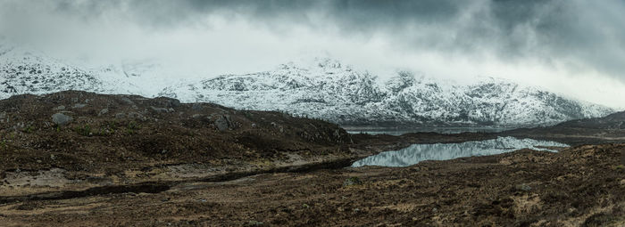 Scenic view of lake against sky during winter