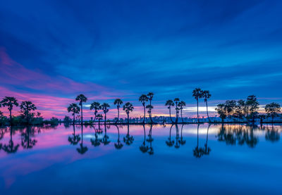 Scenic view of lake against sky at sunset