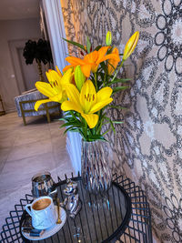 High angle view of flower pot on table