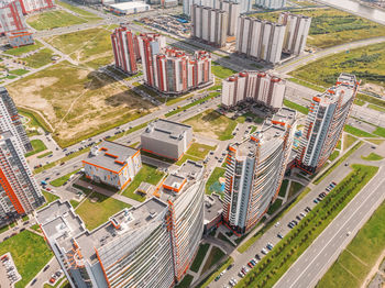 Blocks of newly built houses capable of accommodating thousands of residents. multi-storey housing.