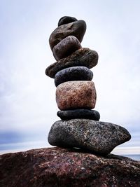 Close-up of stacked on rock