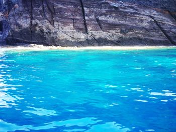 Scenic view of sea against blue sky