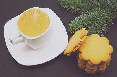 High angle view of breakfast on table