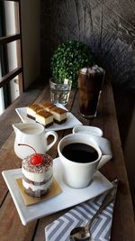 High angle view of breakfast served on table