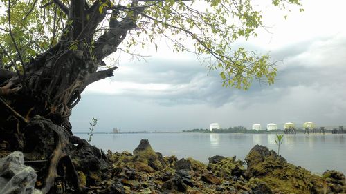 Scenic view of sea against cloudy sky