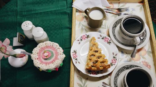 High angle view of cake on table