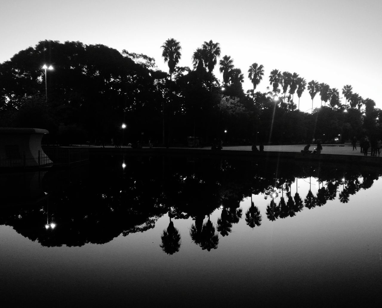 REFLECTION OF TREES ON LAKE AGAINST SKY