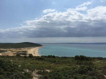 Scenic view of sea against cloudy sky