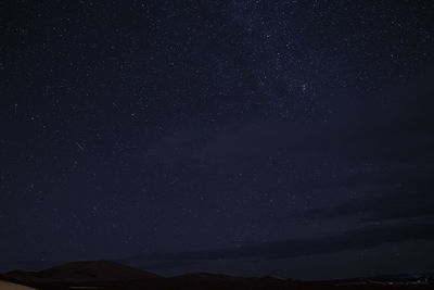 Amazing view of starry sky above desert landscape during night