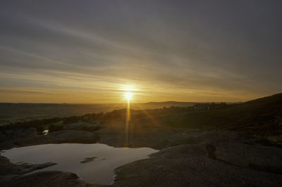 Scenic view of sunset over land