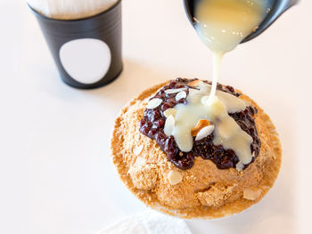 High angle view of dessert in plate