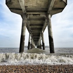 Built structure on beach against sky