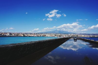 Scenic view of sea against blue sky