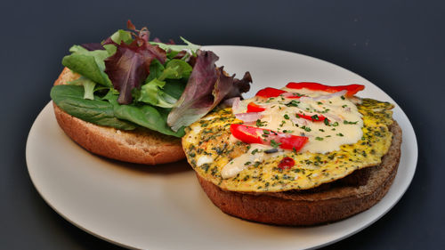 Close-up of sandwich served in plate