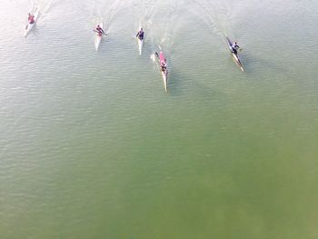 High angle view of people on river