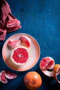 High angle view of fruits on table