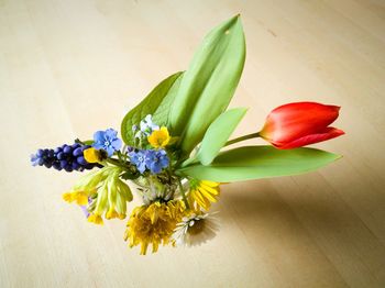 High angle view of flower vase on table