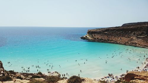 High angle view of sea against clear sky