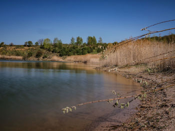 Scenic view of river against clear sky