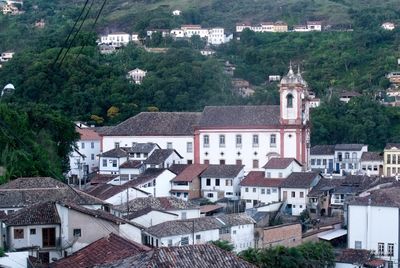 High angle view of buildings in town