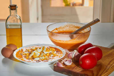 Close-up of breakfast served on table