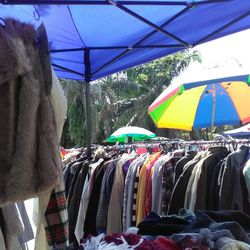 Multi colored tent in market stall