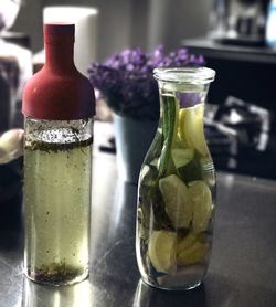 Close-up of drink served on table