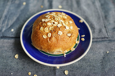 Close-up of bread in plate on table