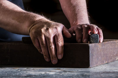 Close-up of man with metal