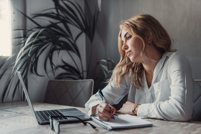 Businesswoman working at desk in office