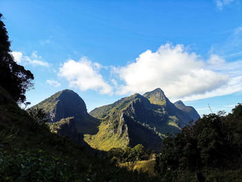 Panoramic view of landscape and mountains against sky