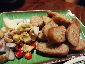 High angle view of breakfast on table