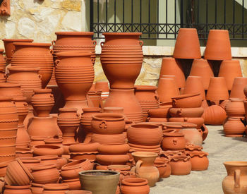 View of ceramics for sale at market stall