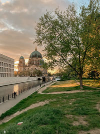 Low angle view of buildings in park