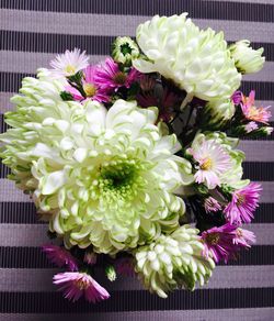 High angle view of flower vase on table