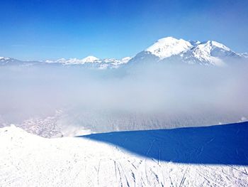 Scenic view of snowcapped mountains against sky