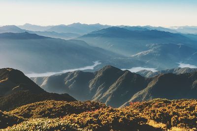 Scenic view of mountains against clear sky