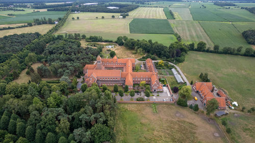  aerial view of the monastery of nuns, nunnery or abbey of onze-lieve-vrouw van nazareth, in brecht