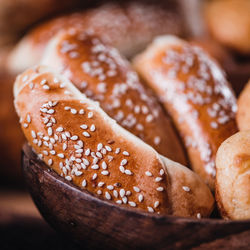 Close-up of breads on table