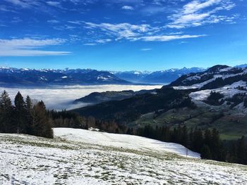 Scenic view of snowcapped mountains against sky