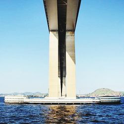 Low angle view of bridge over river against clear sky