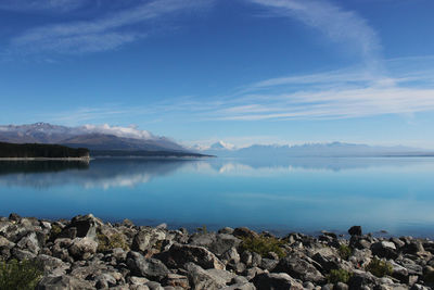 Scenic view of lake against blue sky