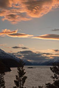 Scenic view of lake against sky during sunset