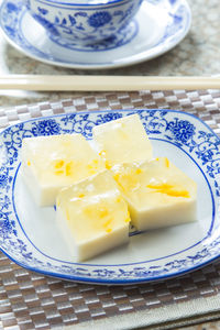 Close-up of breakfast served in plate