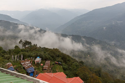 High angle view of mountains against sky