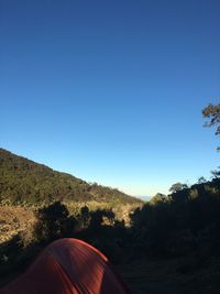 Scenic view of landscape against clear blue sky