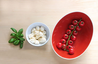 High angle view of fruits in bowl on table