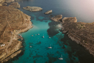 High angle view of rocks in sea