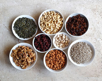 High angle view of various food on table