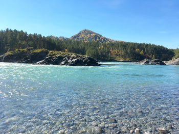 Scenic view of sea against clear sky